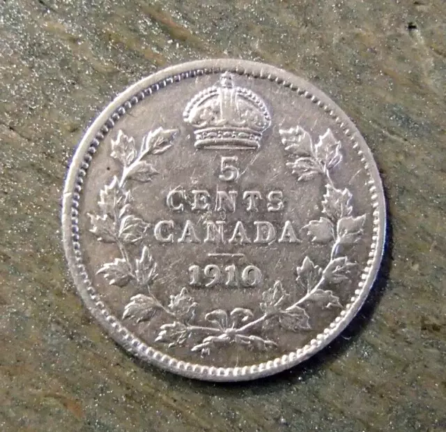 1910 Canada Silver 5 Cent Coin (Fishscale) .925 Sterling Nice Grade Km-13