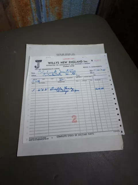 RARE 1949 Jeep Willys Original Double Face Dealer Sign Order Form