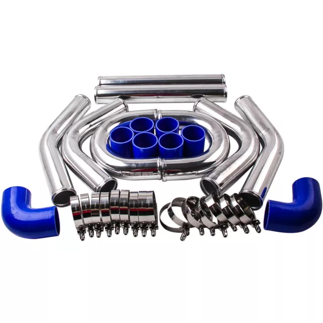 UNIVERSAL 2.5 ALUMINUM Turbo Intercooler Piping Pipe Kit Clamp Chrome