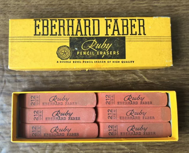 Vintage Eberhard Faber Ruby Double Bevel Pencil Erasers 212 6 pcs