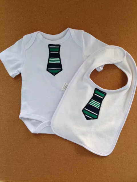 Personalised embroidered tie baby bodysuit and bib set