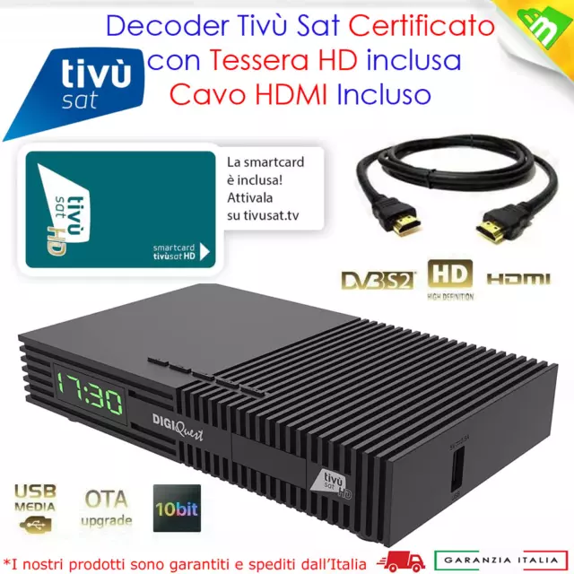 Decoder Satellitare Digitale Digiquest Tivusat Hd Completo Smartcard Tivusat Hd