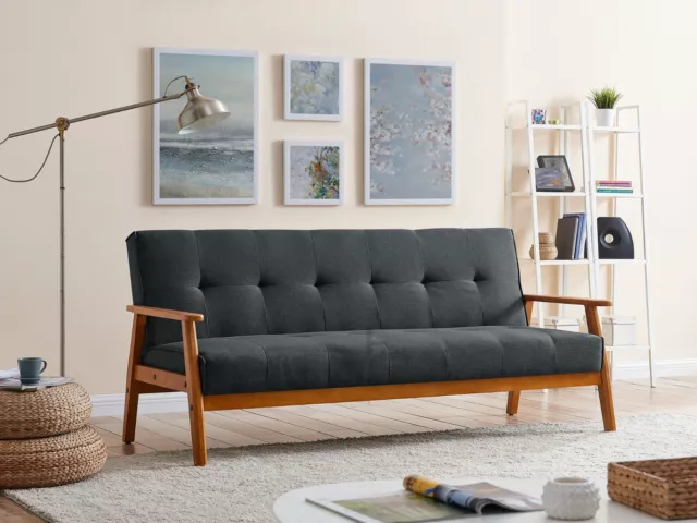 Fabric Sofa Bed 3 Seater Wooden Frame Scandinavian Design Sofabed Recliner