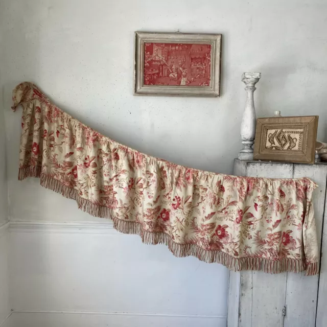 Antique shabby chic valance with Fringe trim pinks faded to perfection
