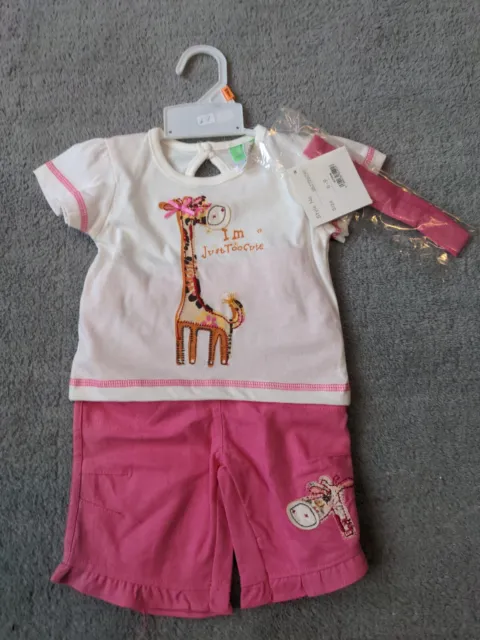 Bellissimo abito bambina 6-9 mesi nuovo con etichette set 3 pezzi giraffa nuovo con etichette