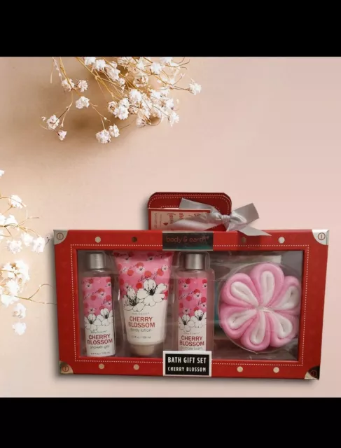 Cherry Blossom Bath Spa Gift Set Bubble Bath, Shower Gel, and Body Lotion - New