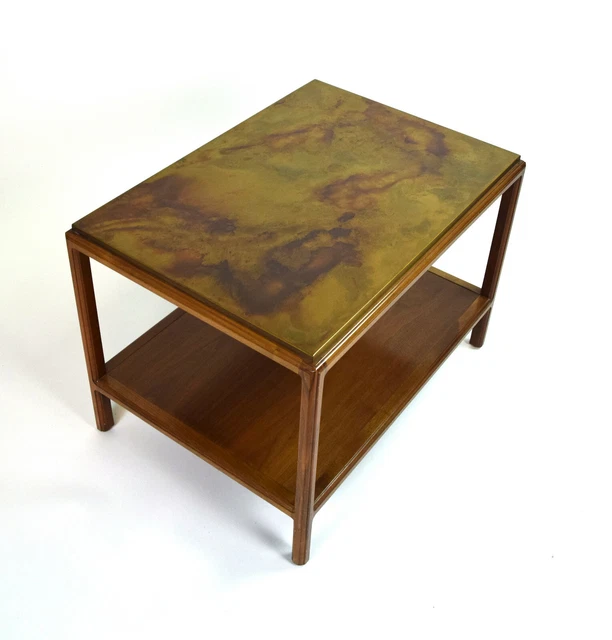 Vintage Mastercraft Style Brutalist Brass Top Walnut End Side Cocktail Table