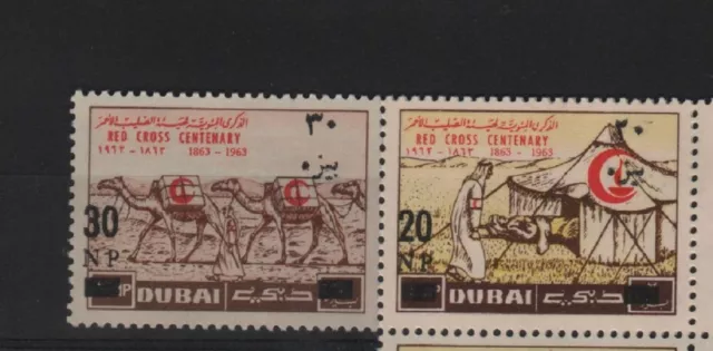 Dubai Uae 1964 Sg59B/59C 20Np And 30Np Ovpt On Red Cross Stamps,- Mnh Set $470 *