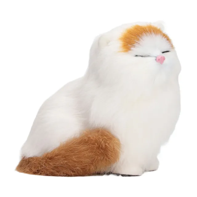 (Eyes Closed) Synthetic Fur Cat Statue Decoration Lovely Exquisite Furry Cat