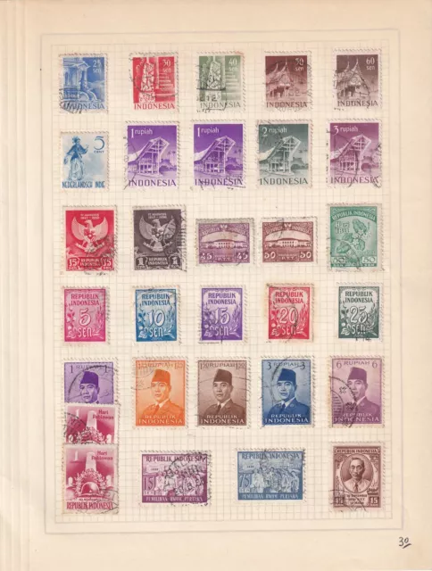 Indonesia. Conjunto de 83 sellos nuevos o usados del siglo XX