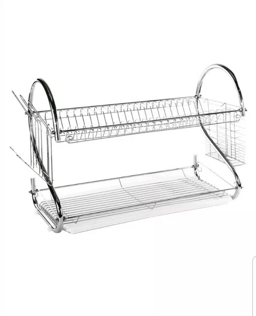 Scolapiatti Nero A 2 Livelli Niffgaff - In Acciaio Inox Con Portautensili E Vassoio Antigoccia