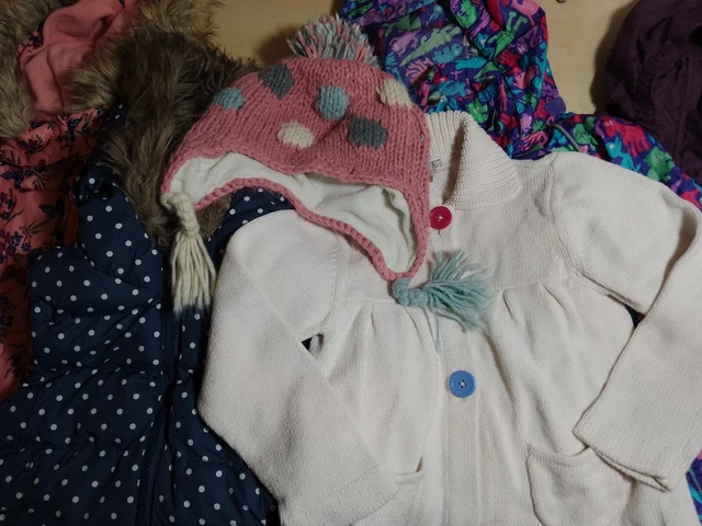 Girls Age 3-4 Years Winter Clothing Bundle x 6 Gilet Bobble Hat Cardigan Cagoule