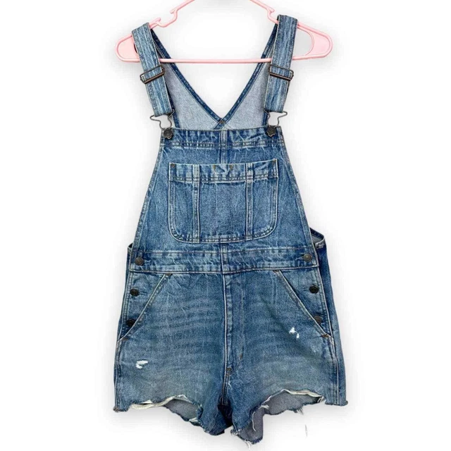 Abercrombie & Fitch Womens Sz S Overalls Shorts Jeans Distressed Shortalls