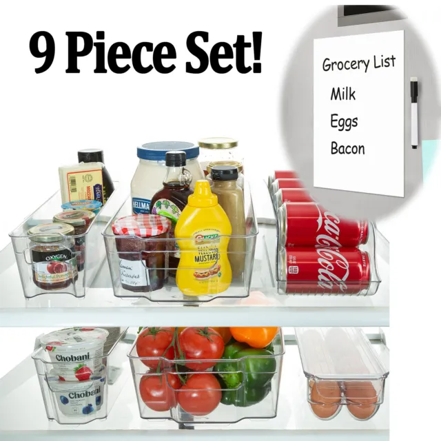Refrigerator Organizer Bins Stackable Fridge Storage Containers + 8x12 Magnetic