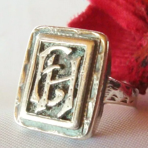 alter Siegelring 835 Silber mit Monogramm HI oder HJ Fingerring / ev 236 ( 51 )