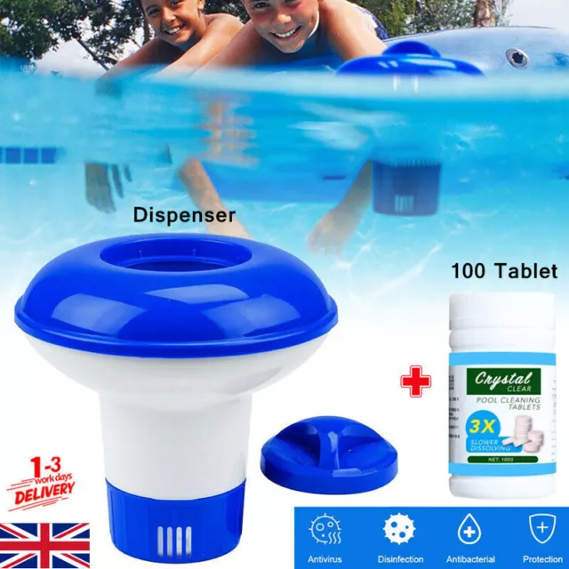 Pool Cleaning Tablet + Floating Chlorine Chemical Dispenser For Swim Hot Tub