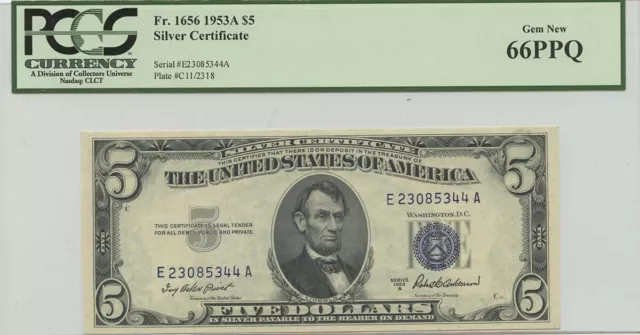 1953A $5 Silver Cert FR#1656 PCGS 66 Gem New PPQ