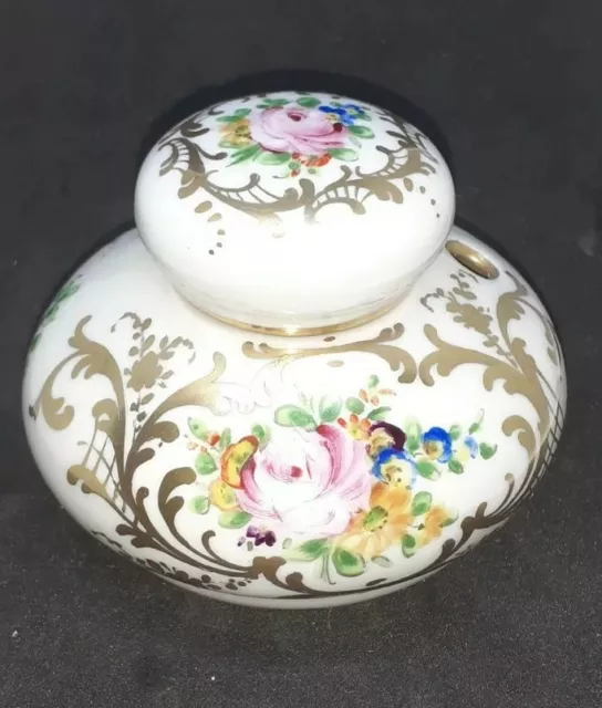 Joli Encrier Porcelaine De Limoges Peint Main