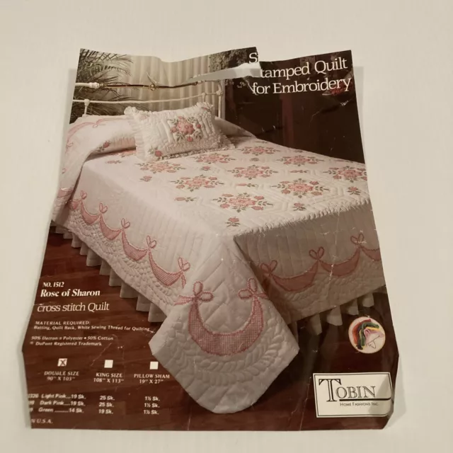 Edredón estampado Rose of Sharon para bordar cama doble tamaño - kit completo incluido