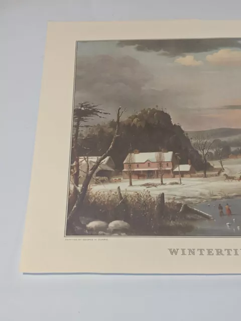 Currier & Ives Wintertime - A Stop At The Inn Vintage 1960s Reprint 16" x 11" 3