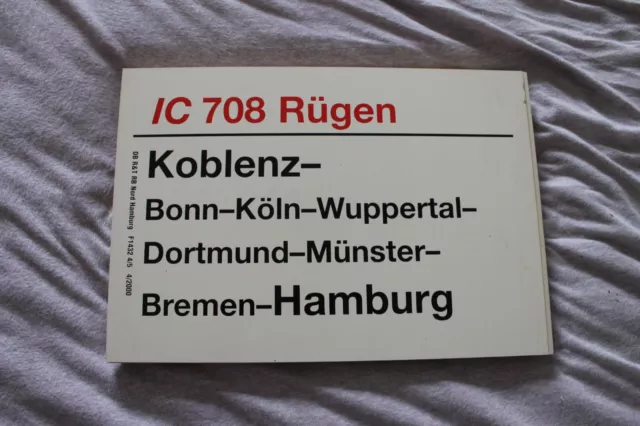 Zuglaufschild IC 708 Rügen Koblenz-Köln-Münster-Hamburg