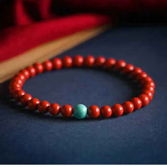 Natural Cinnabar Turquoise Beads Baltic Amber Bracelet Taseel Relief Meditation
