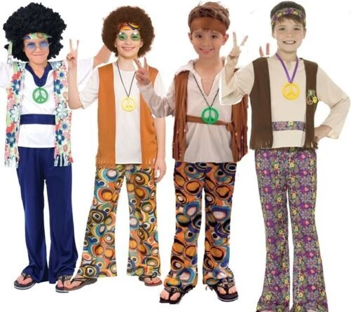 Hippie Child Costume 60s 70s Boys Hippy Fancy Dress Outfit Kids Summer Party