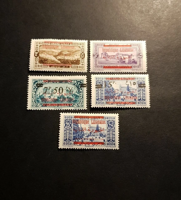 Timbre France Colonie Grand Liban N°111/115 Neuf * Mh 1928 Cote 47€