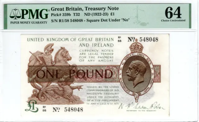 GREAT BRITAIN (Treasury Note) £1 Pound ND Choice UNC PMG 64 P-359b-T32 Pfx R1/58