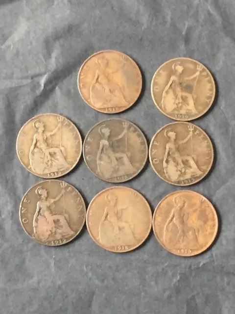 George V pennies: 1912, 1918, 1919 scarce dates [Heaton & Kings Norton variants]