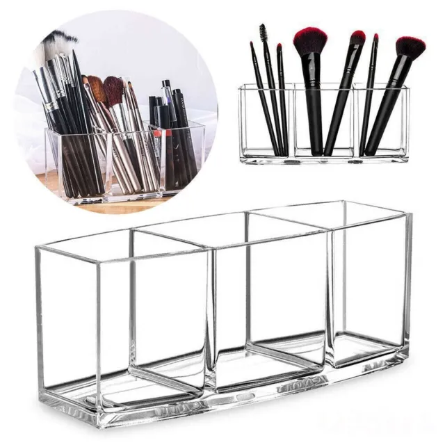 2x Makeup Brush Holder 3 Slot Acrylic Cosmetic Organizer Case Storage Box Stand