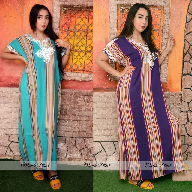 Kaftan Dress Moroccan Maxi Dress Cotton White Embroidery Womens Casual Eid Gift