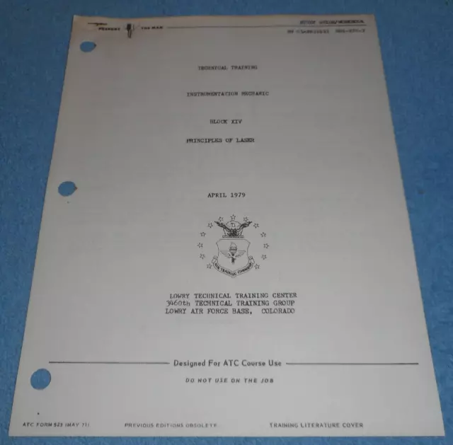 1979 US Air Force Technical Training Study Guide Workbook Principles Of Laser