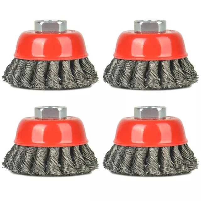 4 pcs 3 Inch Knotted Wire Cup Brush Twisted Wire Brush For Grinders, 5/8" arbor