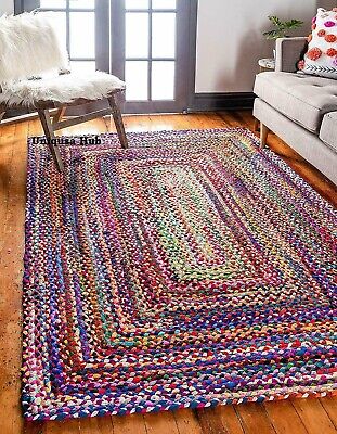 Blue Tappeto 100% Cotone Intrecciato Stile Handmade Runner Vivente Moderno Area 