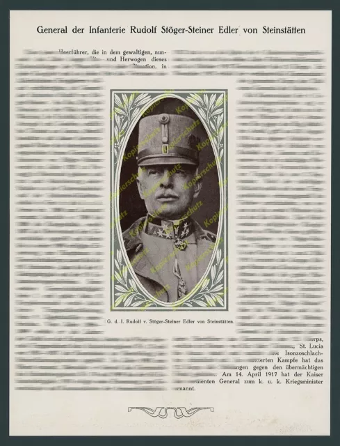 K.u.K Heerführer Gen. Stöger-Steiner FZM Wenzel von Wurm Isonzo Armee 1. WK 1917