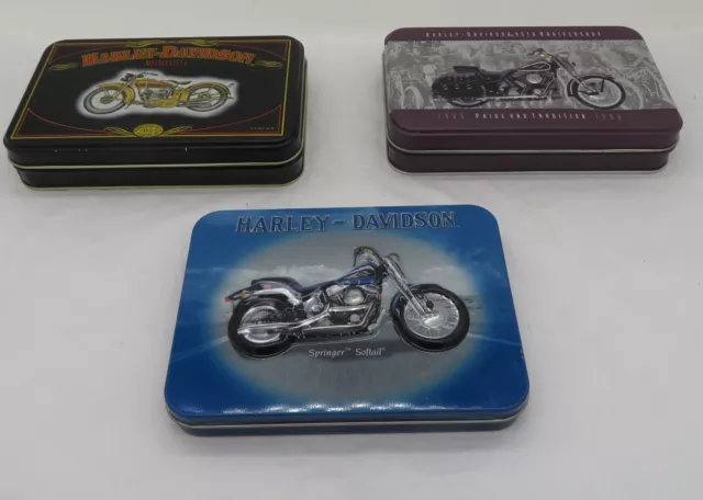 Lot of 3 HARLEY DAVIDSON Playing Cards Numbered Limited Edition Tin Made In USA