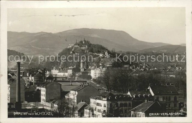 71543751 Graz_Steiermark Teilansicht mit dem Schoeckel Mur Bruecke Schlossberg G