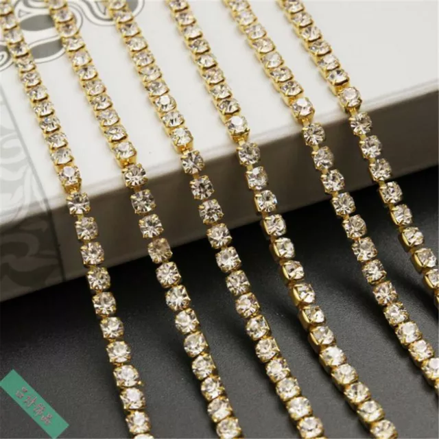 100CM Gold/Silver Crystal Glass Rhinestone Chain DIY Close Trim Sewing Craft