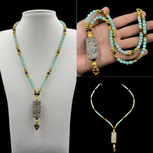 Jade & tigerEye beads gold plate beads ancient Mesopotamia Seal Bead Necklace