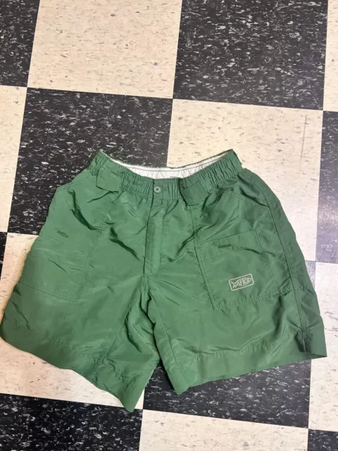 AFTCO Original Fishing Shorts Men's 28xx8 Green Nylon Cargo Elastic