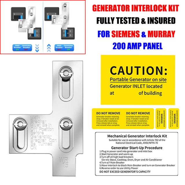 For Siemens 200 Amp Panel & Murray 200 Amp Panel Generator Interlock Kit # WR15
