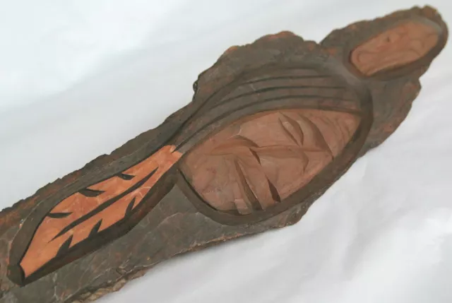 Carved Head / Profile / Face Native American Indian Poss. Squamish Salish Bark