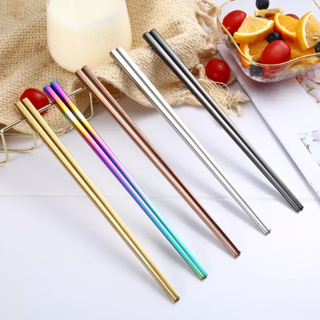 1Pair Reusable Chopsticks Korean Chinese Stainless Steel Chop Sticks Tableware