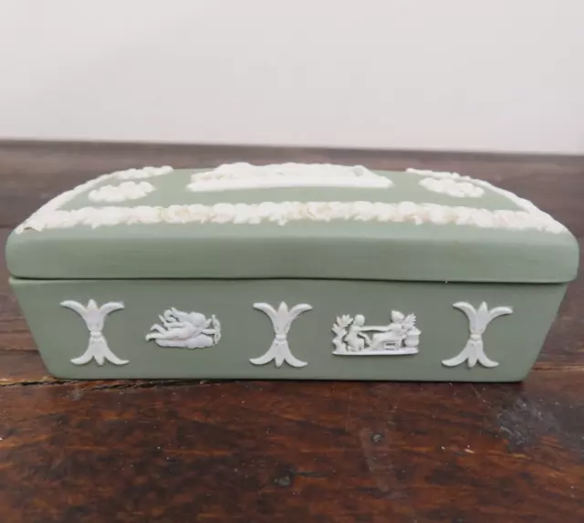 Vintage Wedgwood Green Jasper Ware Pottery Rectangular Trinket Box