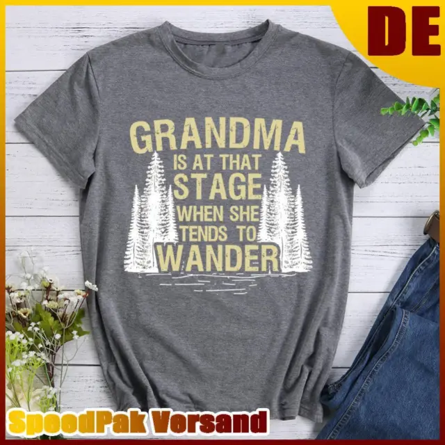 ❥ escursionismo-nonna-escursionista-outdoor-foresta-t-shirt-Grigio scuro-L