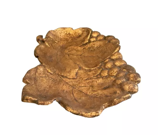 Vintage Gold Cast Iron Trinket Dish/Tray - Grape Leaves & Grapes - Japan 9" Long