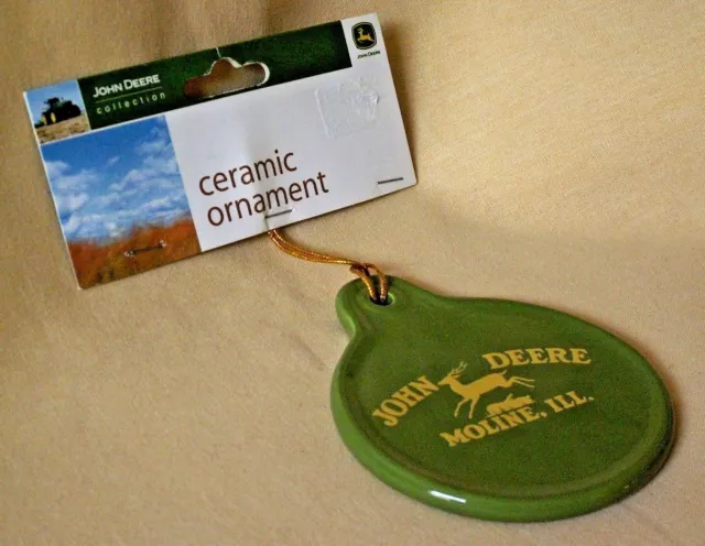 John Deere Tractor Ornament New Ceramic 2008 Spectra Tag 96323D Moline Illinois.