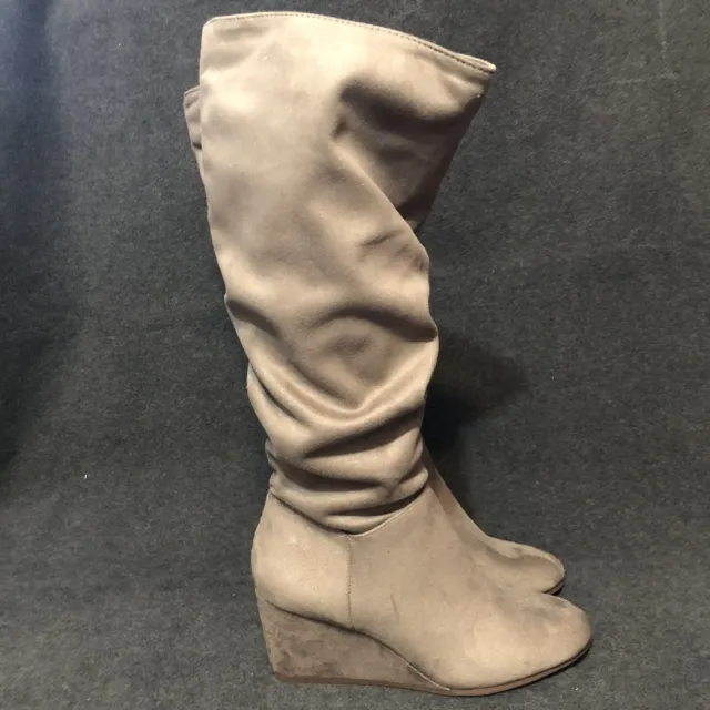 Kelly & Katie Boots Womens 8 M Maverique Taupe Micro Suede Slouch Zip Tall Boots