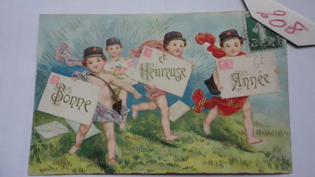 CPA Bonne et heureuse année - Enfants - Gaufrée